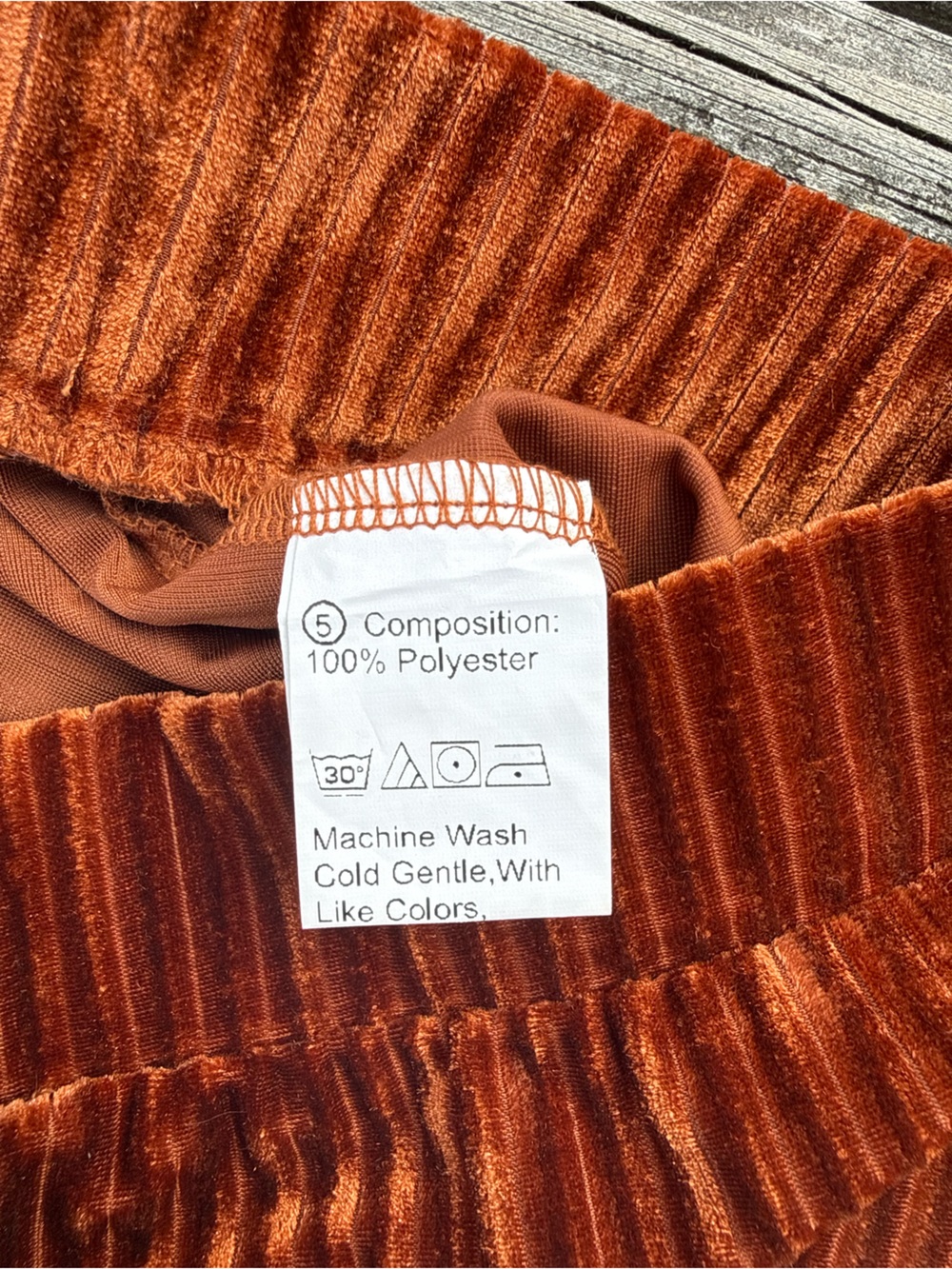 SHEIN Rust Ribbed Velvet Flared Stretch Pants - Picture 3 of 3